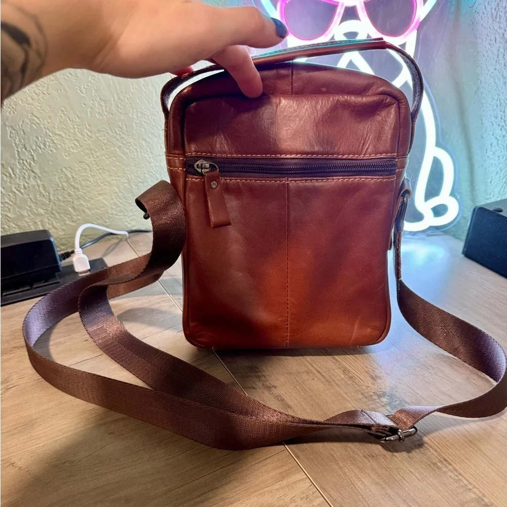 Brown Leather Messenger Bag for Men Bullcaptain
